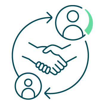 Symbolgrafik Zusammenarbeit petrol